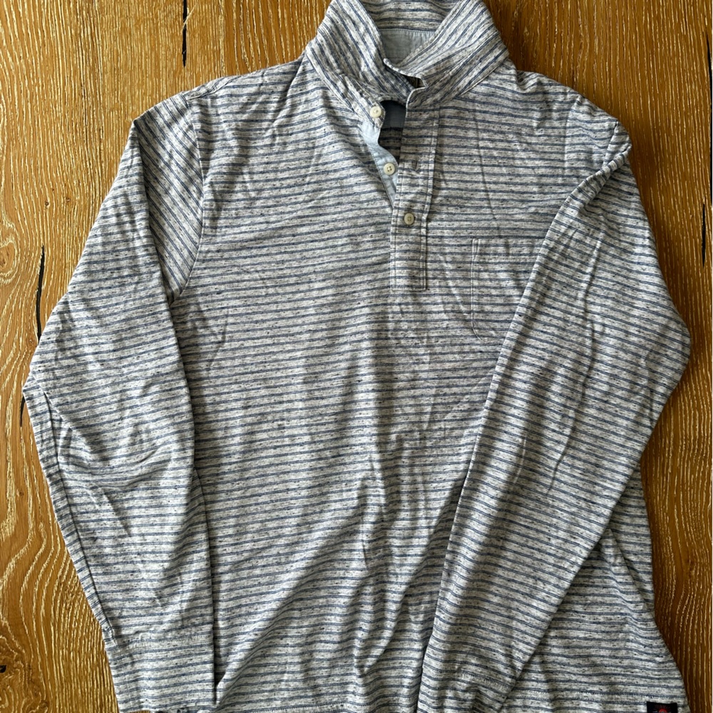 Faherty Gray and White Striped Casual Shirt